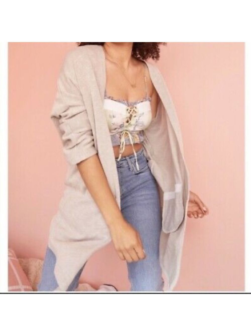 DONNI. Rib Sweater Coat | Open Front Cardigan Grande Taille